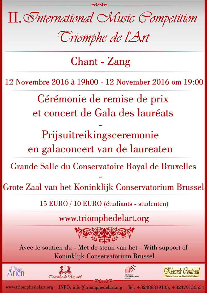 Affiche. Triomphe de l|Art. Chant - Zang. Cérémonie de remise de prix et concert de Gala des lauréats. 2016-11-12